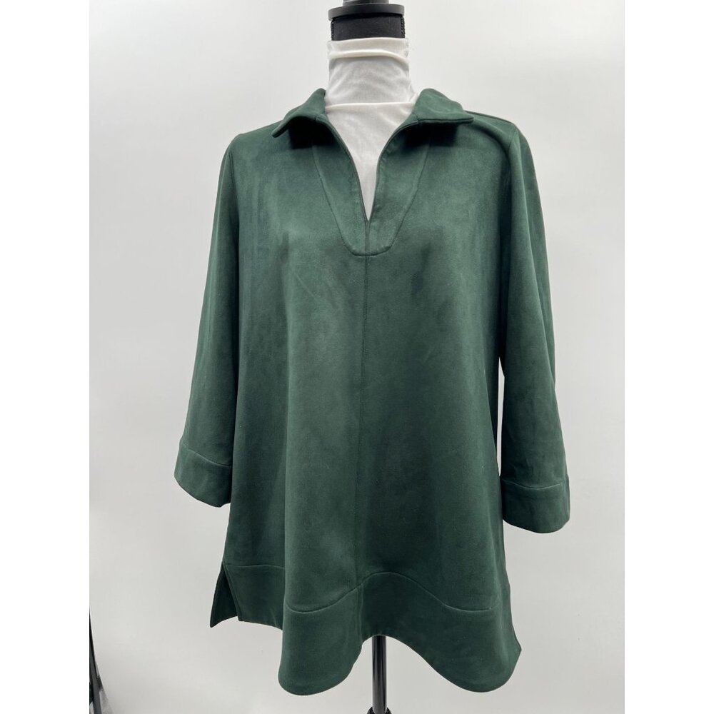 Tuckernuck Womens Size XL Faux Suede V-Neck Green Tunic Top